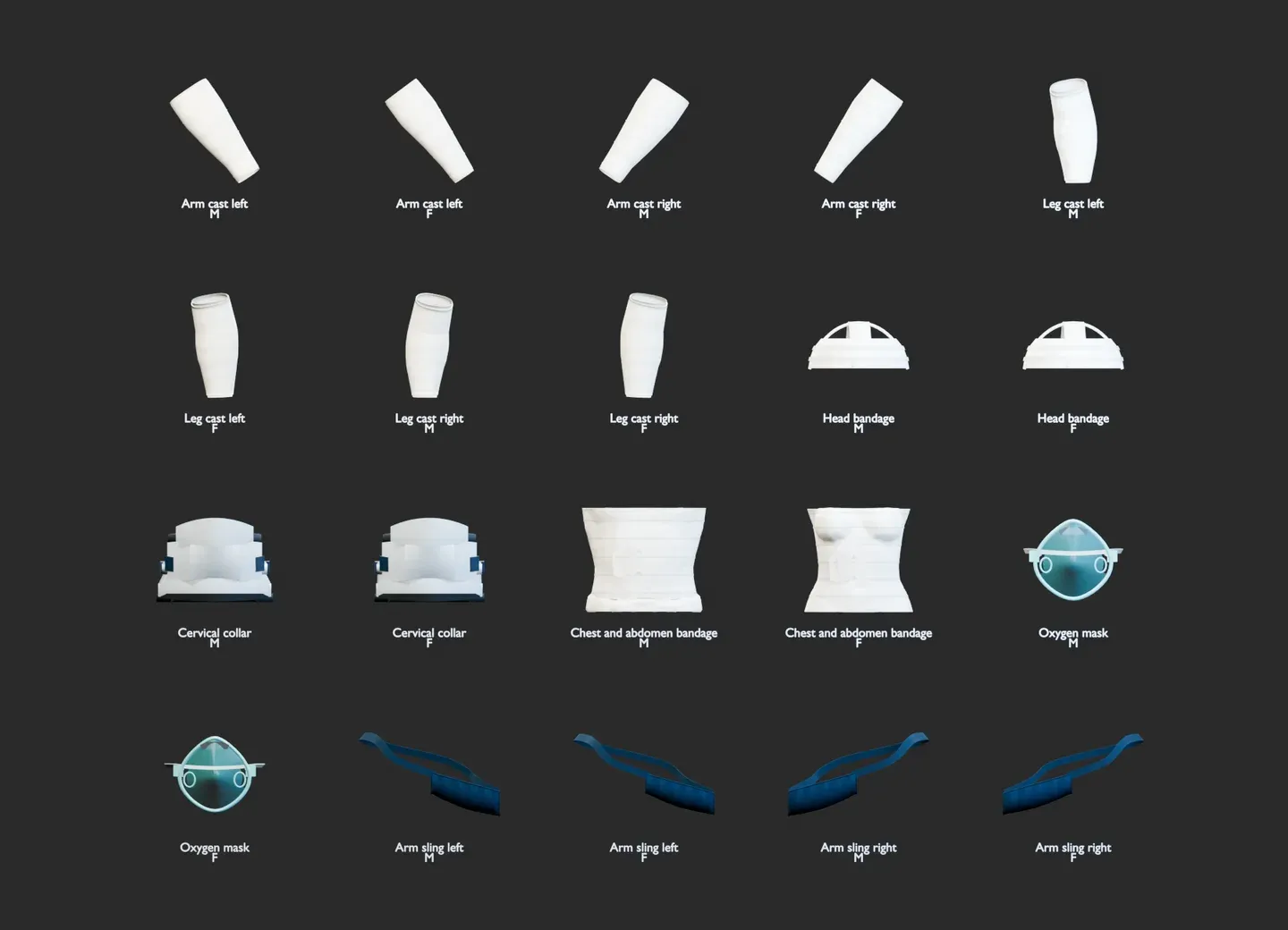 Medical wearable prop catalogue for male and female freemode characters