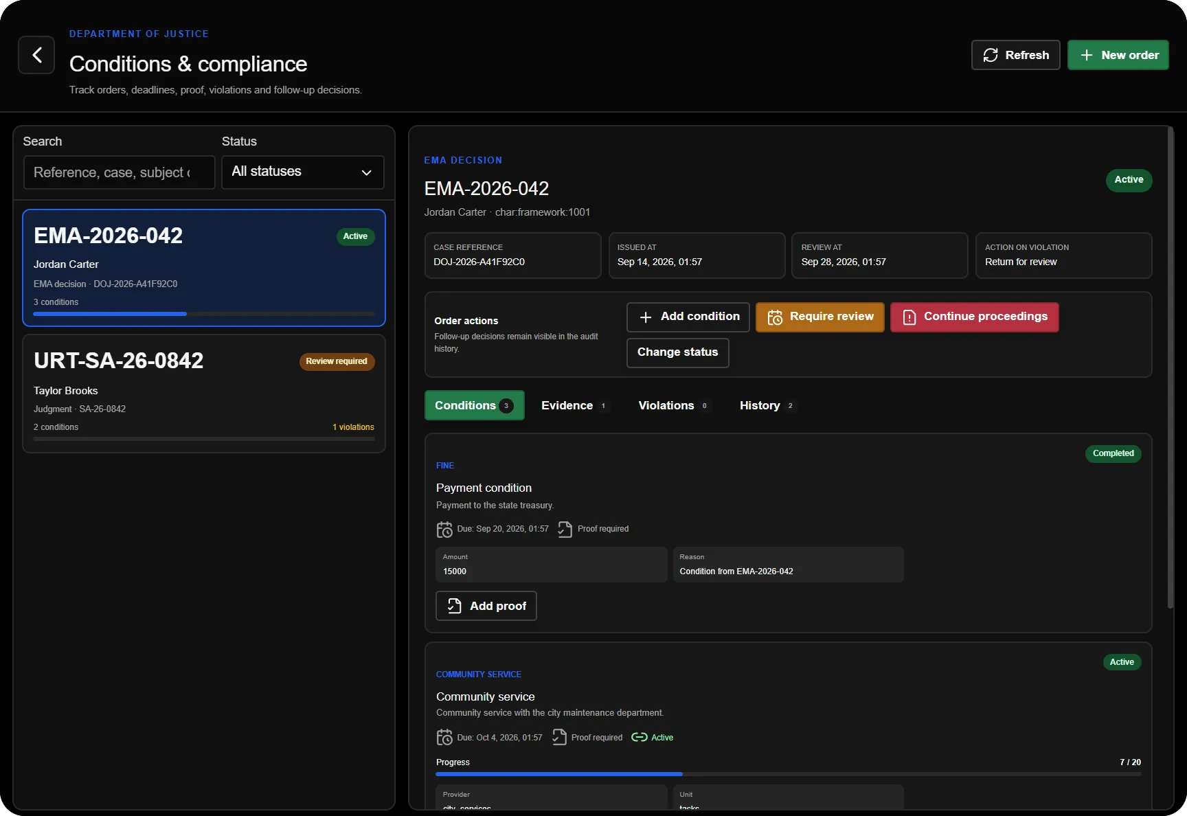 Conditions and compliance workspace