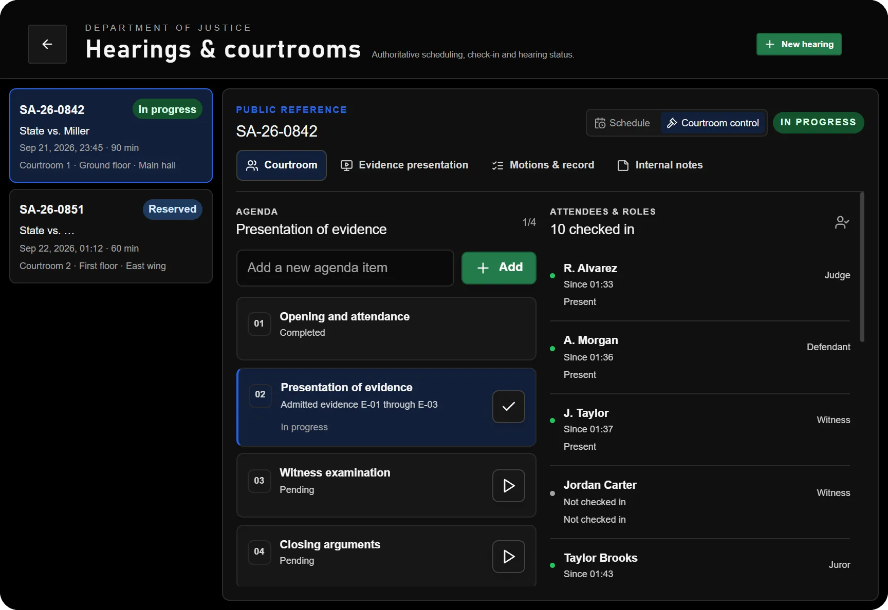 Courtroom control