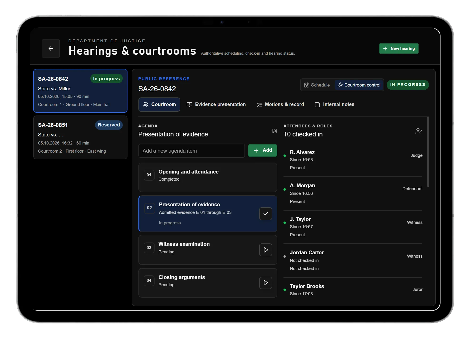Courtroom control