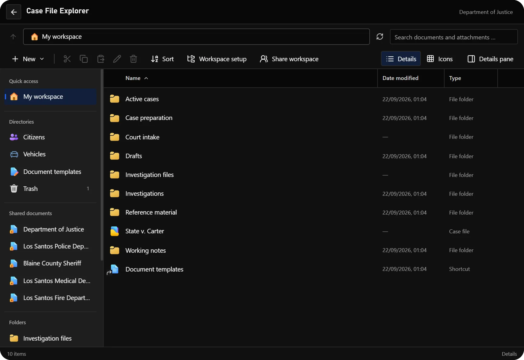 The File Explorer showing a personal workspace
