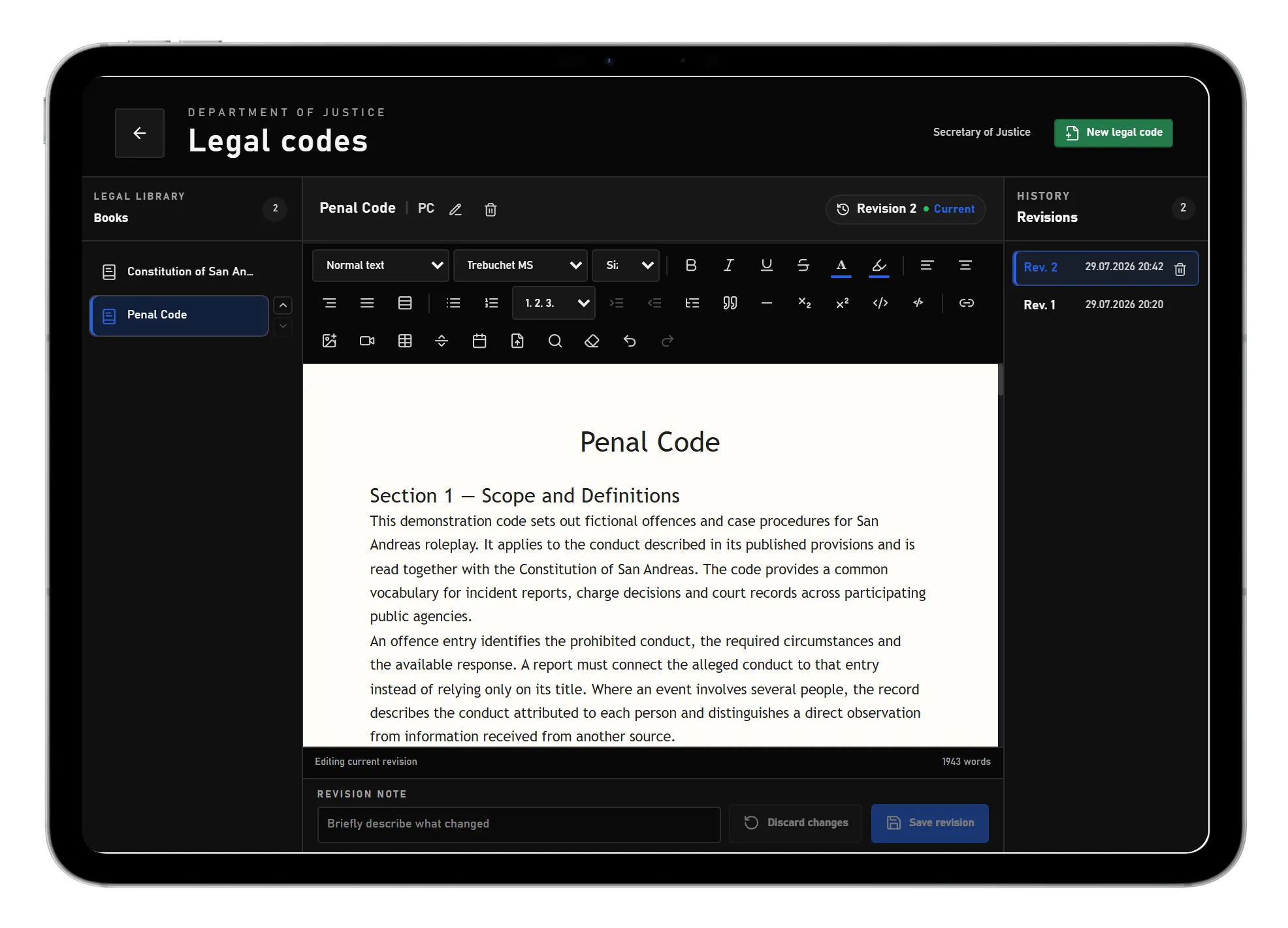 Legal book editor