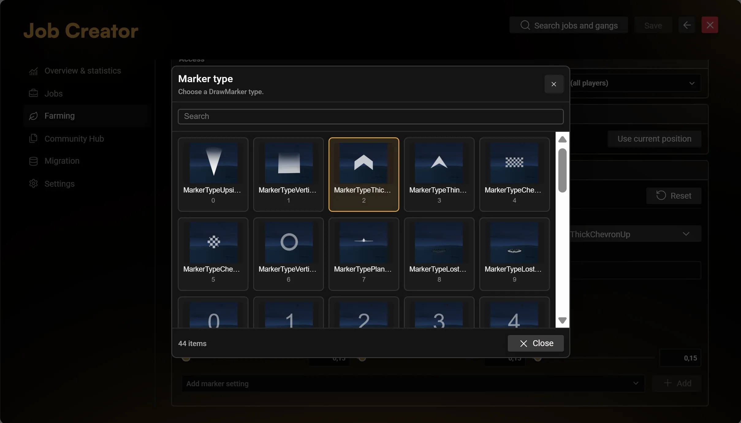 Marker selection with image previews