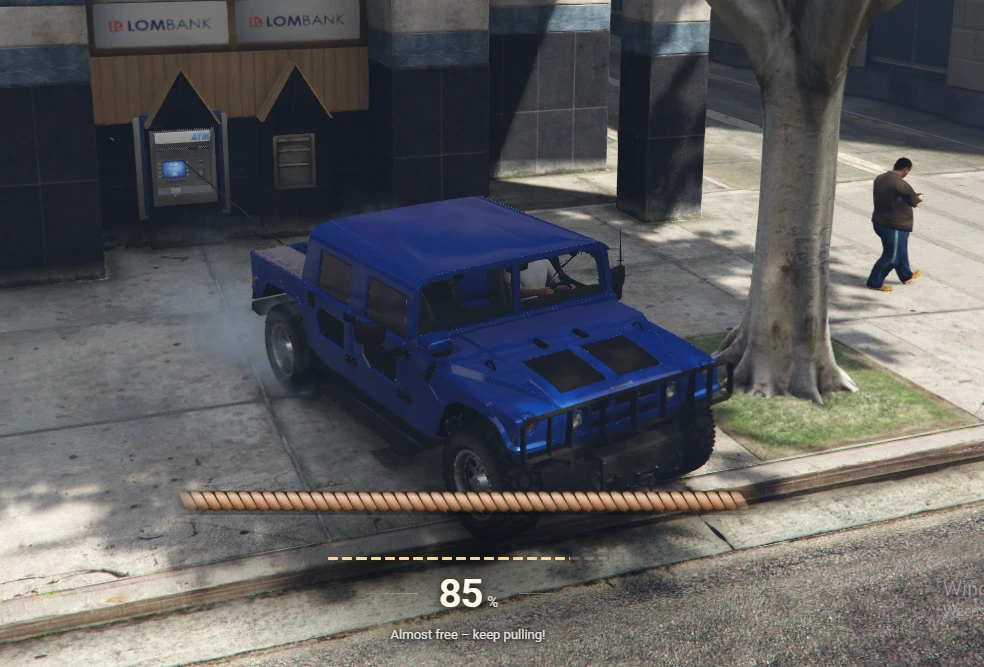 Player using the vehicle-pull method on a supported ATM