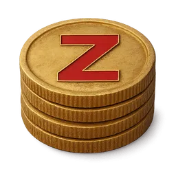 Transparent PNG of the GTA V item a_gold_coin_stack_with_red_z_on_it_stack_of_4_and_one_front_facing