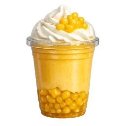 Transparent PNG of the GTA V item a_mango_pineapple_boba_drink_with_whip_cream_mango_pieces_at_the_bottom_and_yell