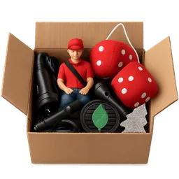 Transparent PNG of the GTA V item an_open_cardboard_box_containing_various_car_decorations_and_accessories_such_as