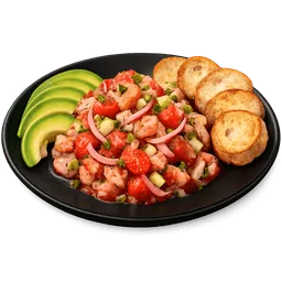 Transparent PNG of the GTA V item ceviche_on_a_black_plate_red_ingredients_thinly_sliced_onion_cherry_tomatoes_sma