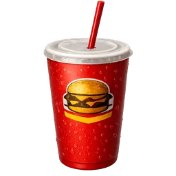 Transparent PNG of the GTA V item red_fast_food_soda_cup_with_burger_restaurant_logo_white_plastic_lid_red_straw_c