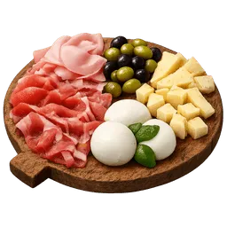 Transparent PNG of the GTA V item tagliere_misto_con_prosciutto_crudo_cotto_mozzarella_formaggio_ed_olive