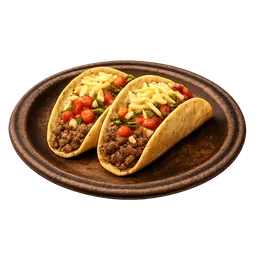 Transparent PNG of the GTA V item two_bent_tortilla_with_minced_meat_salsa_and_grated_cheese_on_a_dirt_plate