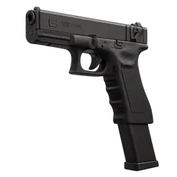 Transparent PNG of the GTA V item weapon_glock18c_with_extended_clip_front_3_4_view_angled_perspective