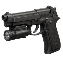 Transparent PNG of the GTA V item weapon_pistol_beretta_m9_with_attachment_flashlight_front_3_4_view_angled_perspe