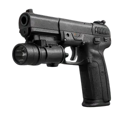 Transparent PNG of the GTA V item weapon_pistol_fn57_with_attachment_flashlight_front_3_4_view_angled_perspective