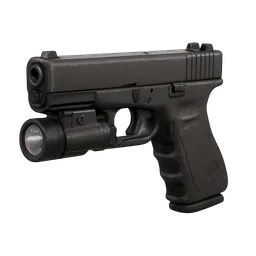 Transparent PNG of the GTA V item weapon_pistol_glock19_with_attachment_flashlight_front_3_4_view_angled_perspecti