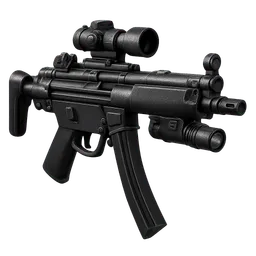 Transparent PNG of the GTA V item weapon_smg_mp5_with_scope_and_flashlight_high_quality_front_3_4_view_angled_pers