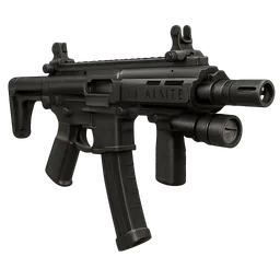 Transparent PNG of the GTA V item weapon_smg_sig_mpx_with_flashlight_high_quality_front_3_4_view_angled_perspectiv
