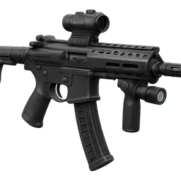 Transparent PNG of the GTA V item weapon_smg_sig_mpx_with_scope_and_flashlight_high_quality_front_3_4_view_angled
