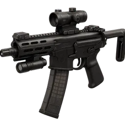 Transparent PNG of the GTA V item weapon_smg_sig_mpx_with_scope_and_flashlight_high_quality_front_3_4_view_angled_1
